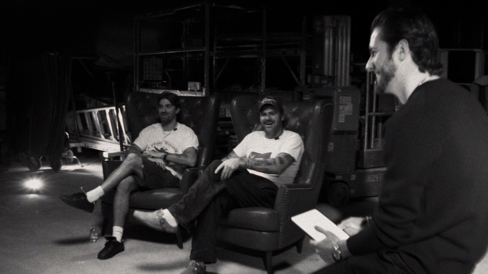 Alex Schenberg interviewing Drew Taggart and Alex Pall of The Chainsmokers inside XS Las Vegas during construction